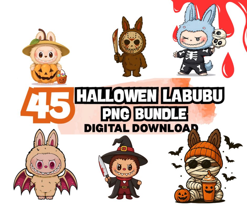 45 cliparts Halloween Labubu Png